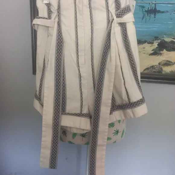 Acler RRP$295 'kingsway' Belted Diamond Grid Stripe Shorts white, grey/blue (6) - Picture 3 of 11